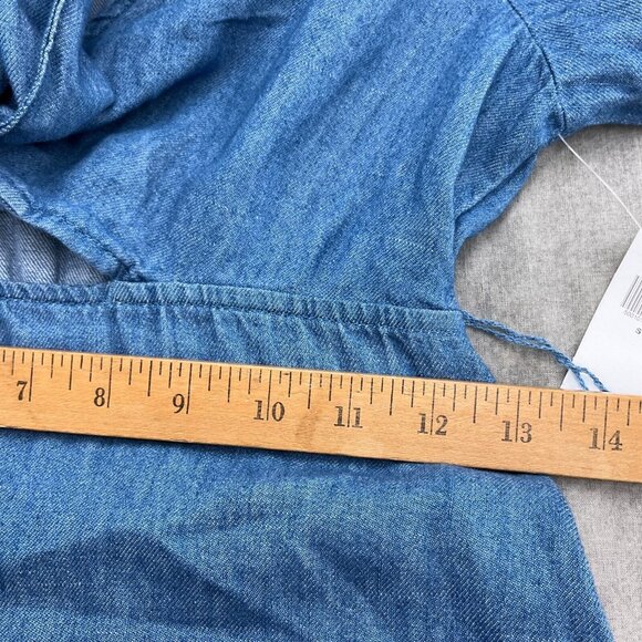 Old Navy Dress Women Small Blue Bow Midi Peasant Boho Chambray‎ Cotton NWT - Picture 7 of 14